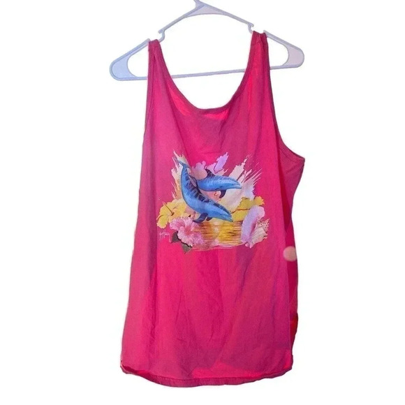 GUY HARVEY SIZE 2 XL PINK TANK SHIRT WITH DOLPHINS ON BACK - Picture 2 of 2